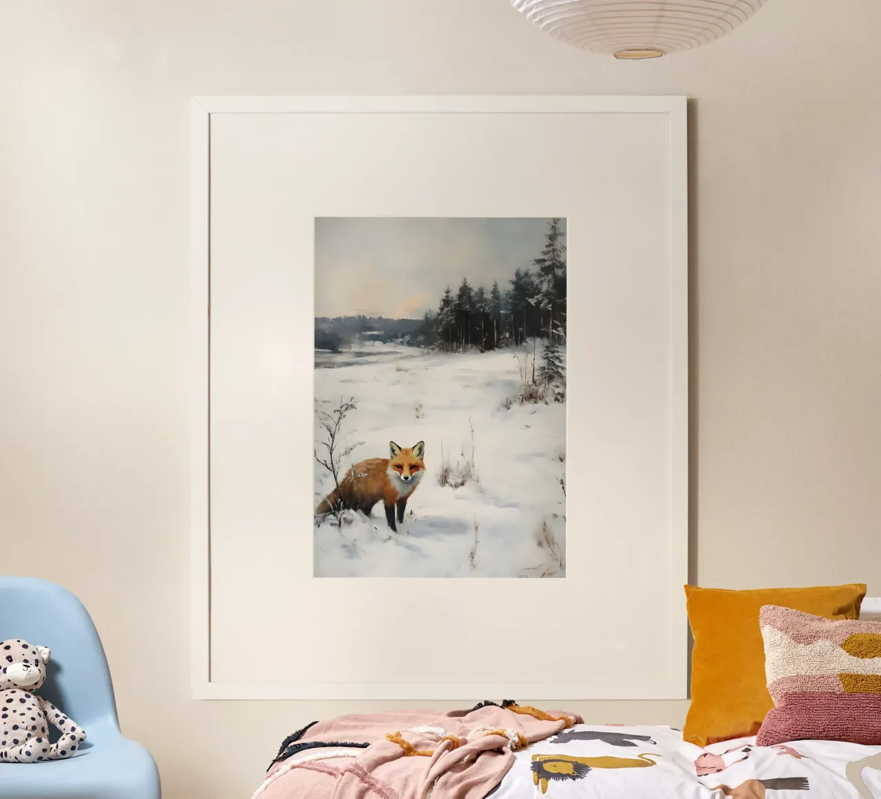 Volpe rossa in un campo innevato - Paesaggio invernale della fauna selvatica poster con telaio in alluminio da ClubArt