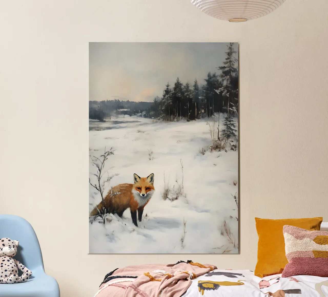 Volpe rossa in un campo innevato - Paesaggio invernale della fauna selvatica poster con telaio in alluminio da ClubArt