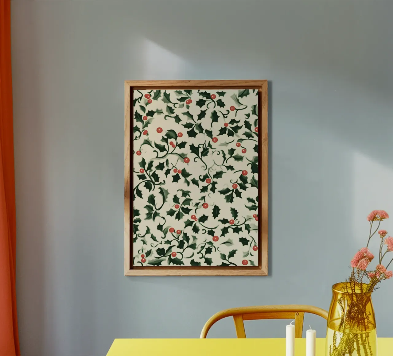 Festliches Stechpalmenmuster - Klassische botanische Weihnachtskunst Alu-Dibond von ClubArt