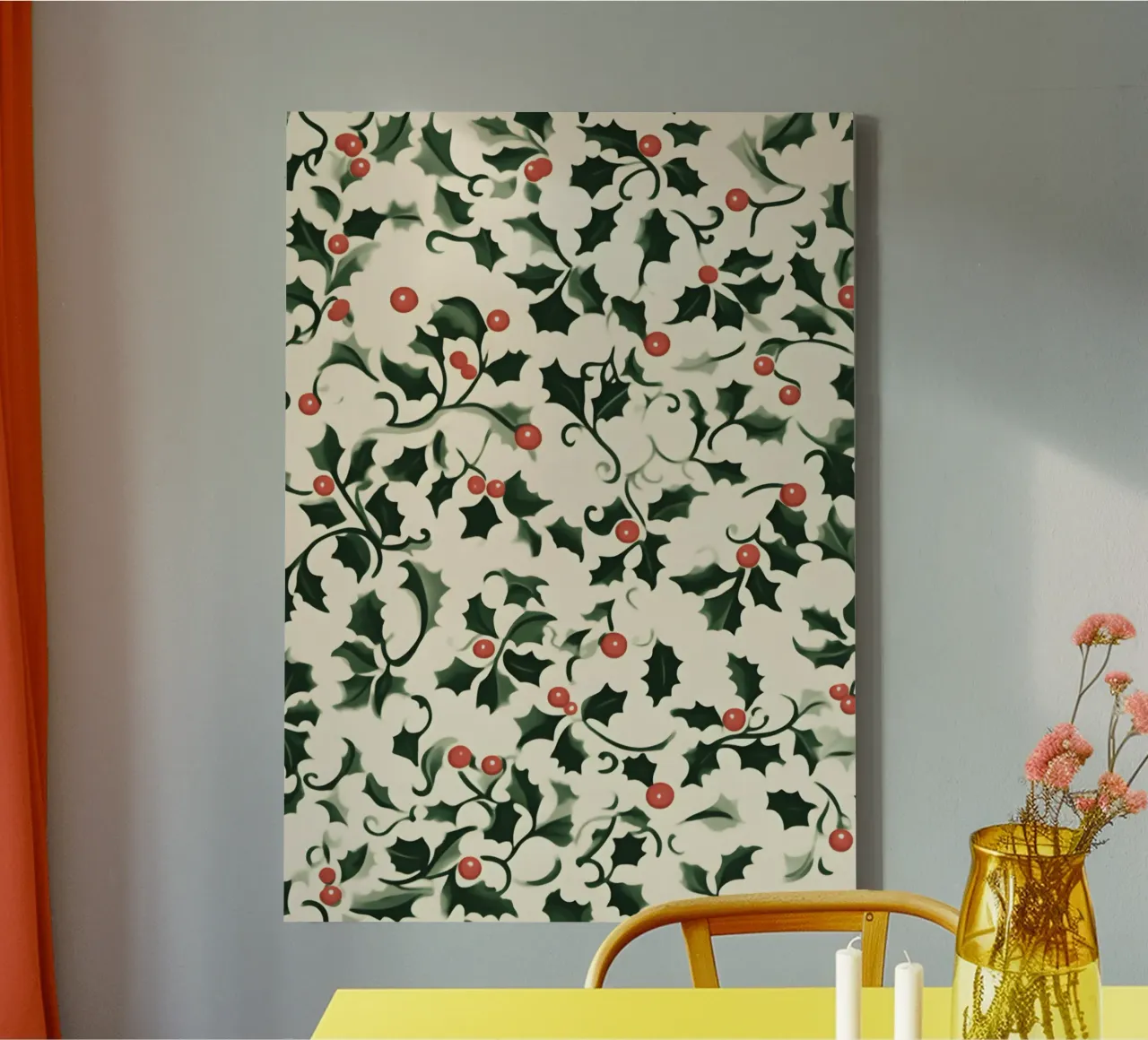 Feestelijk Hulstpatroon - Klassieke Botanische Kerstkunst canvas van ClubArt