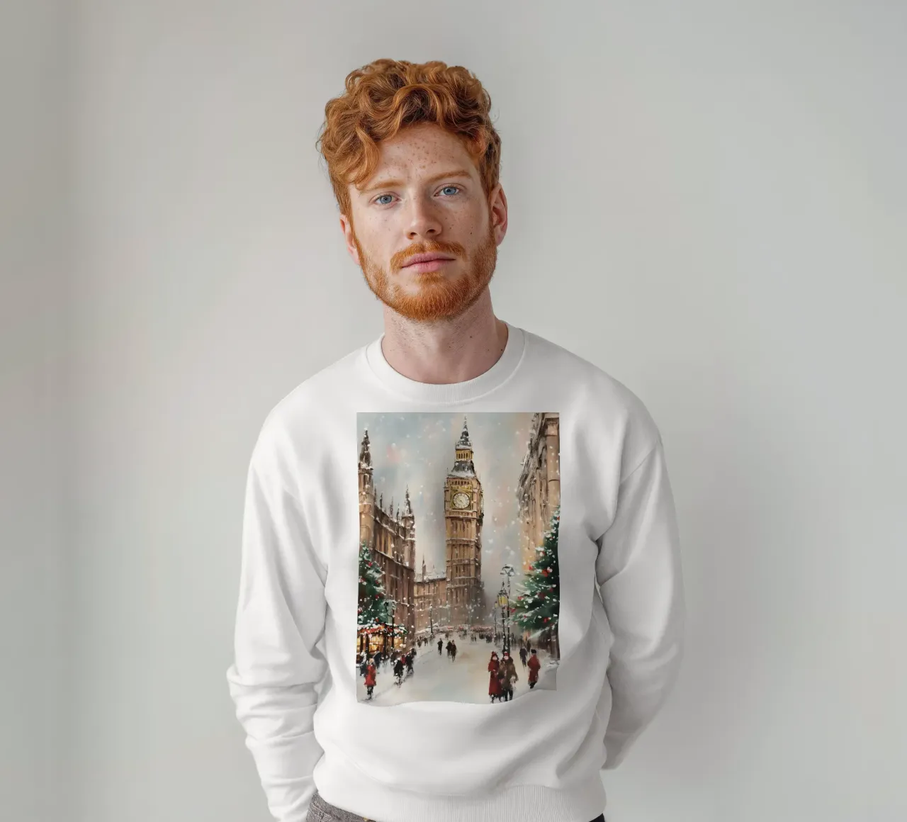 Snowy Big Ben - London Christmas Cityscape Art sweatshirt by ClubArt