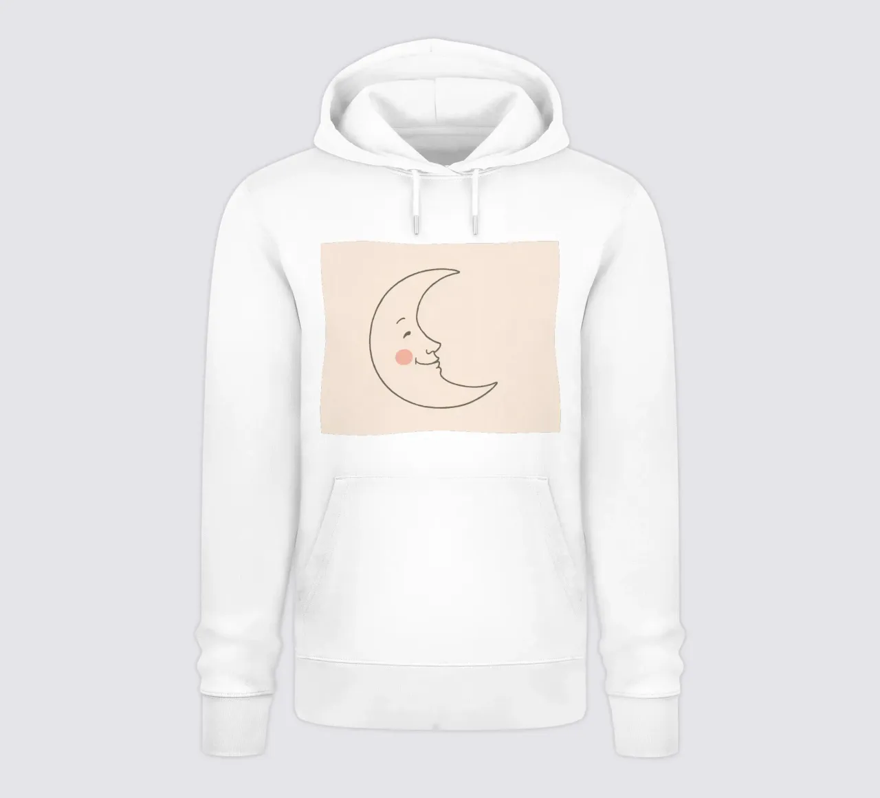 Illustrazione di luna felice con un volto sorridente su una luce arte felpa con cappuccio da DesignDoodle