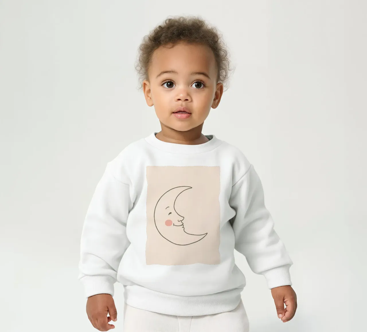 Illustration d'une lune joyeuse avec un visage souriant sur une lumière d'art sweat pour bébé de DesignDoodle