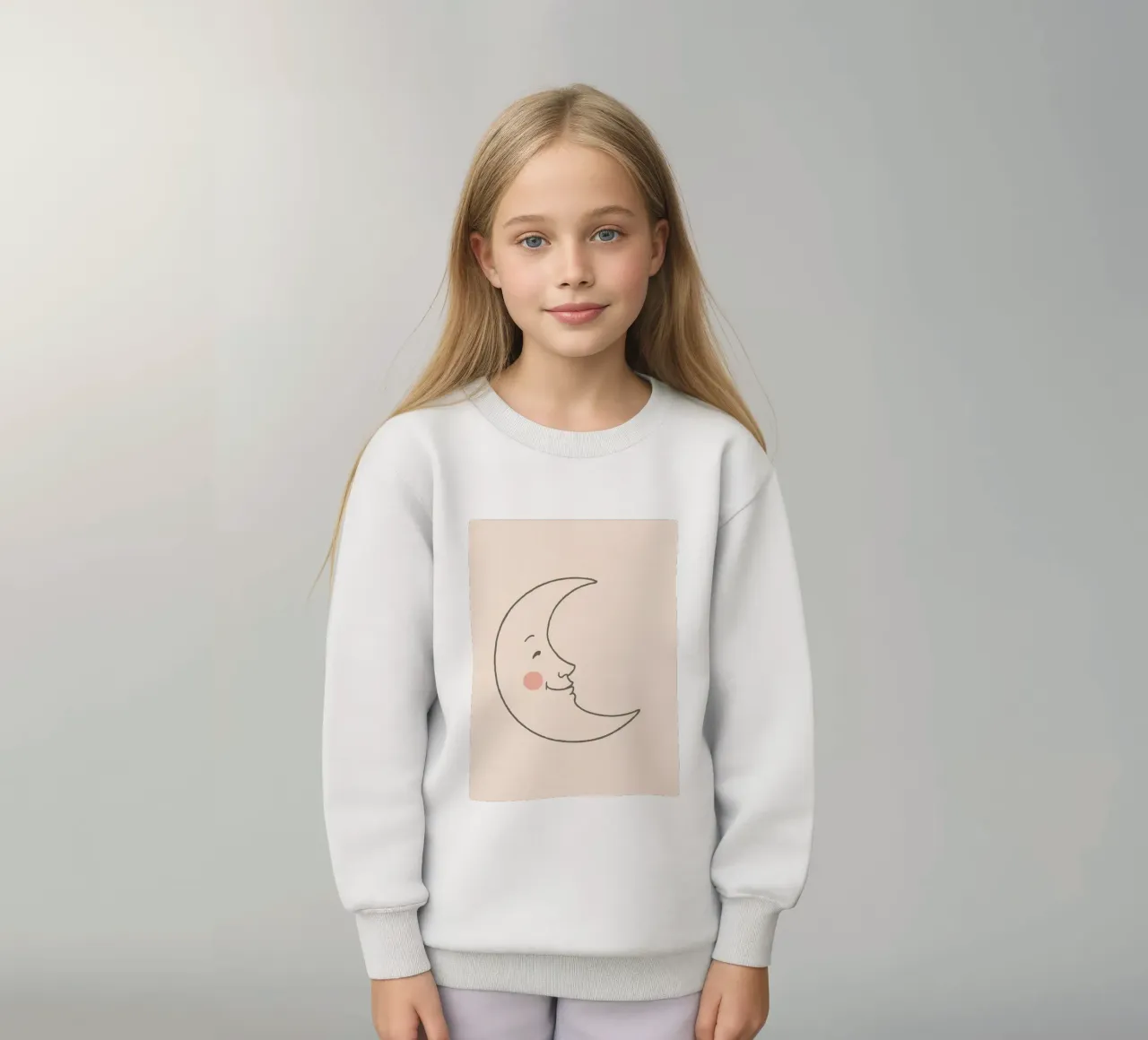 Illustration d'une lune joyeuse avec un visage souriant sur une lumière d'art sweat enfant de DesignDoodle