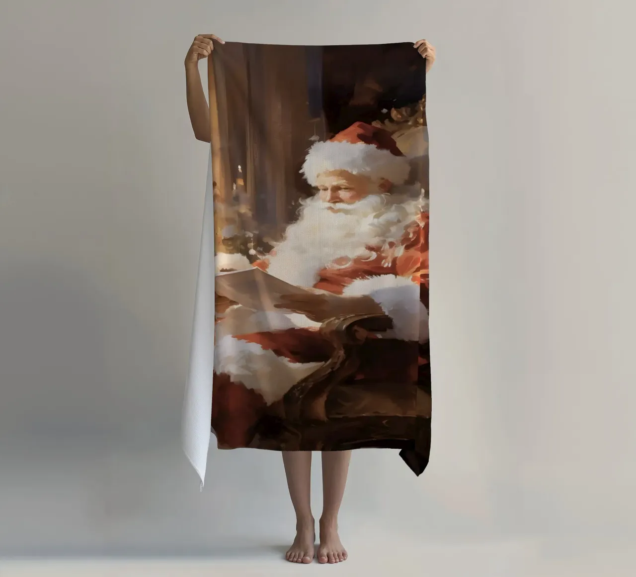 Babbo Natale che legge - Accogliente arte del racconto di Natale telo mare da ClubArt