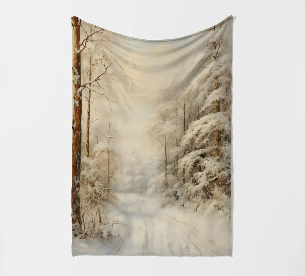 Winding Snowy Path - Enchanting Winter Forest Art fleece blanket by ClubArt