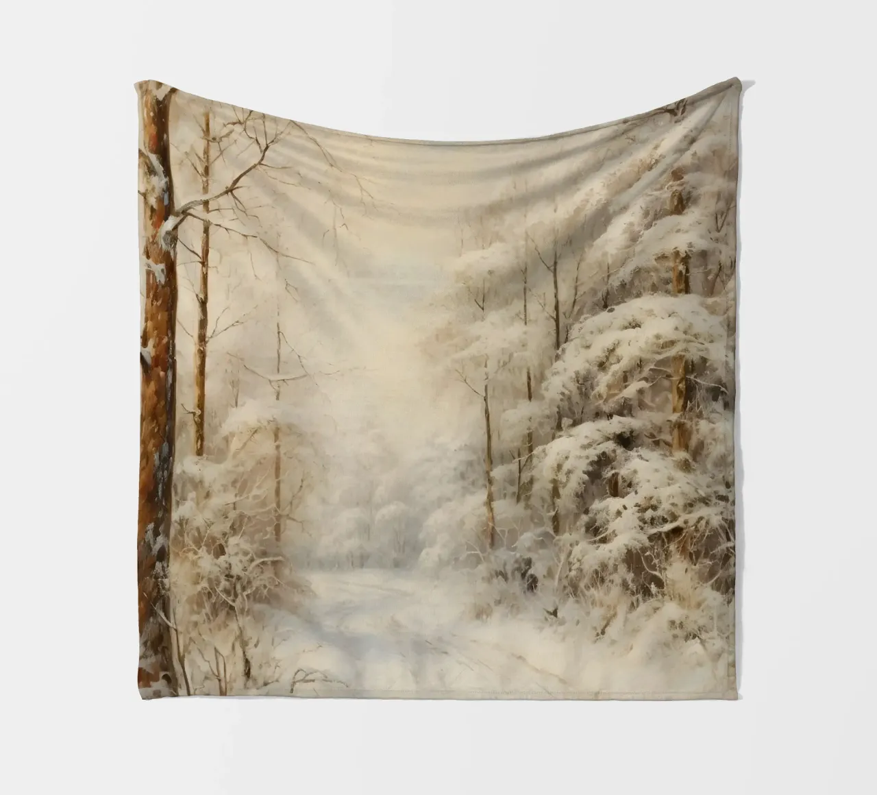 Winding Snowy Path - Enchanting Winter Forest Art fleece blanket by ClubArt
