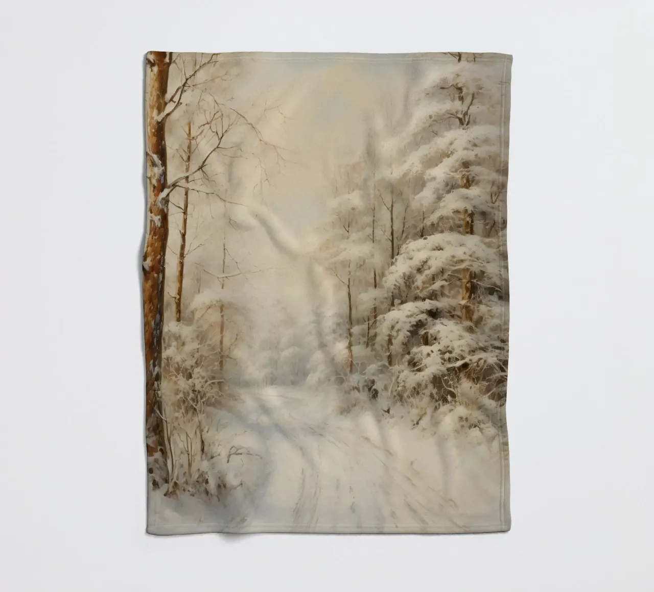 Winding Snowy Path - Enchanting Winter Forest Art fleece blanket by ClubArt