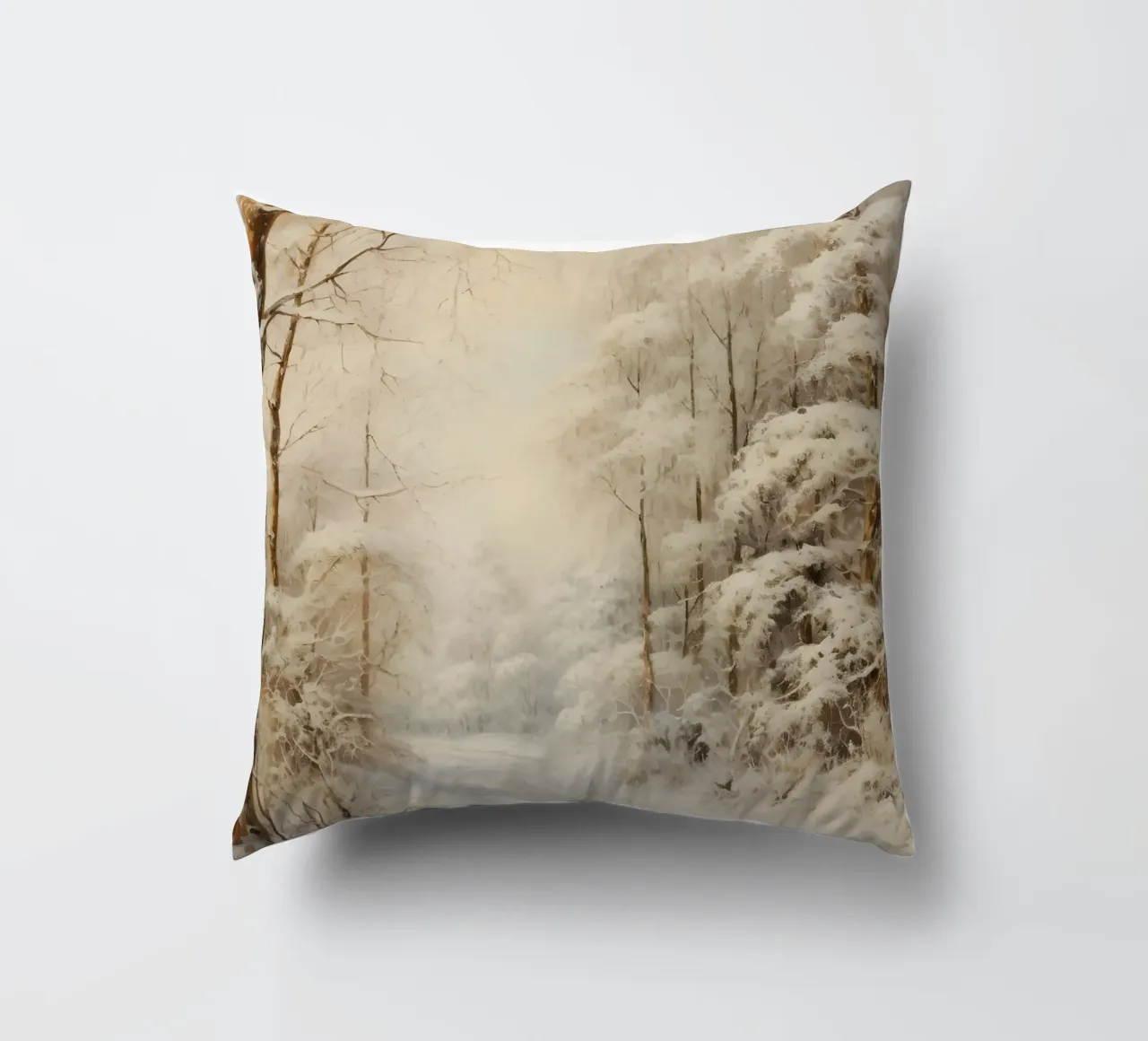 Winding Snowy Path - Enchanting Winter Forest Art decorative cushion by ClubArt