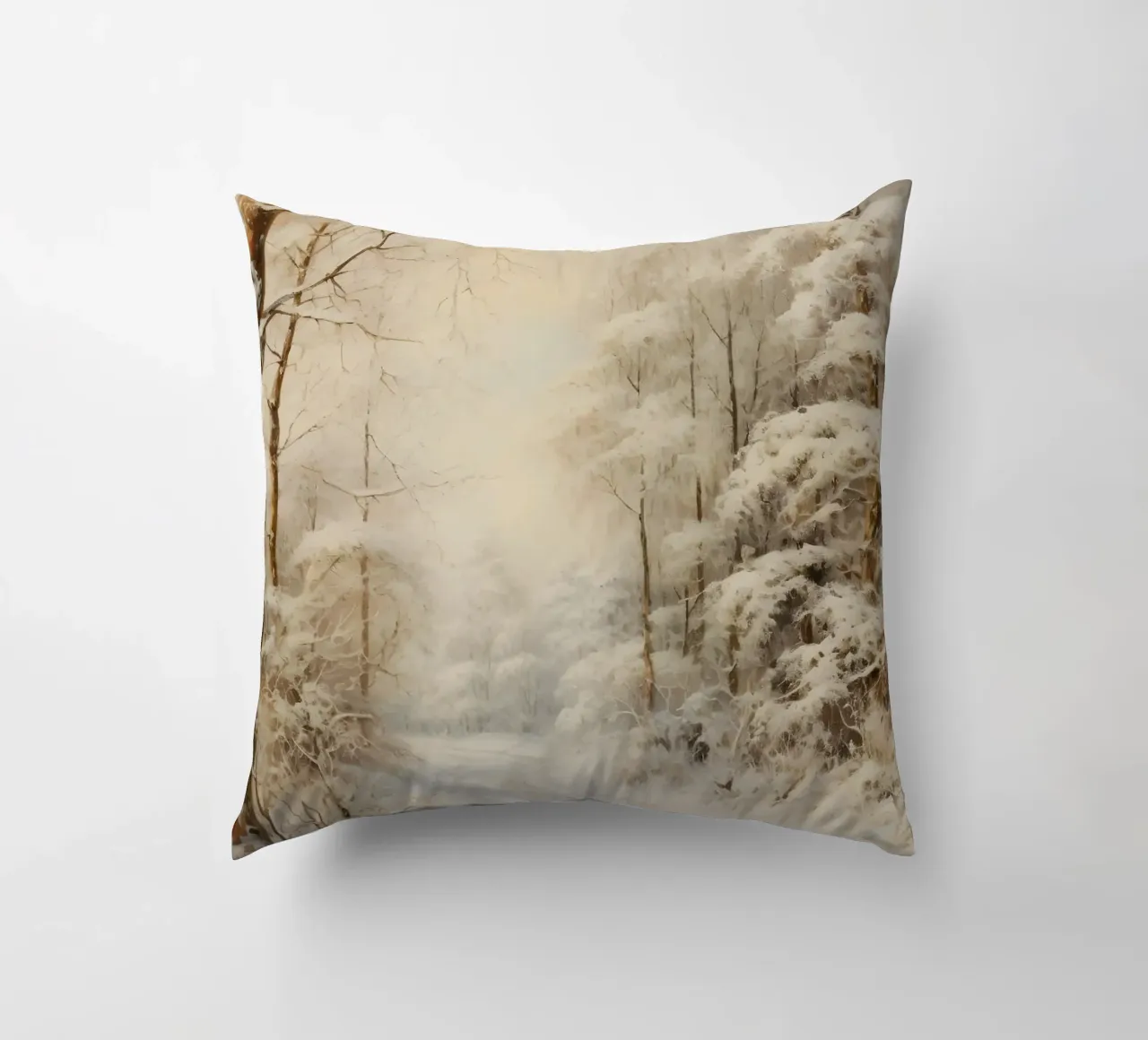 Winding Snowy Path - Enchanting Winter Forest Art decorative cushion by ClubArt