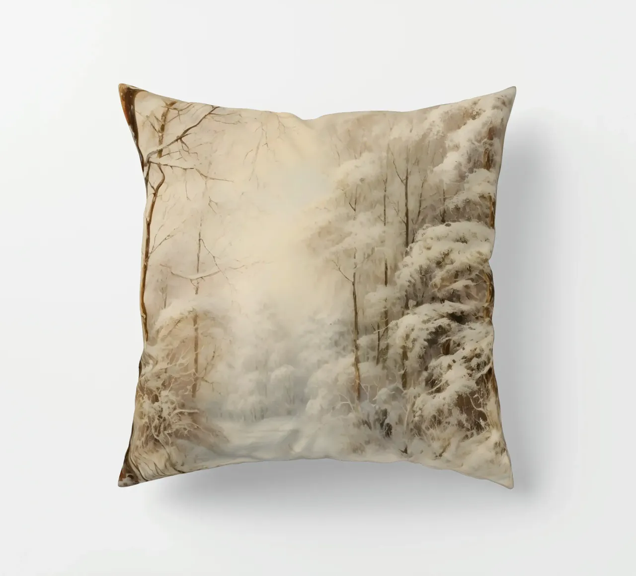 Winding Snowy Path - Enchanting Winter Forest Art decorative cushion by ClubArt