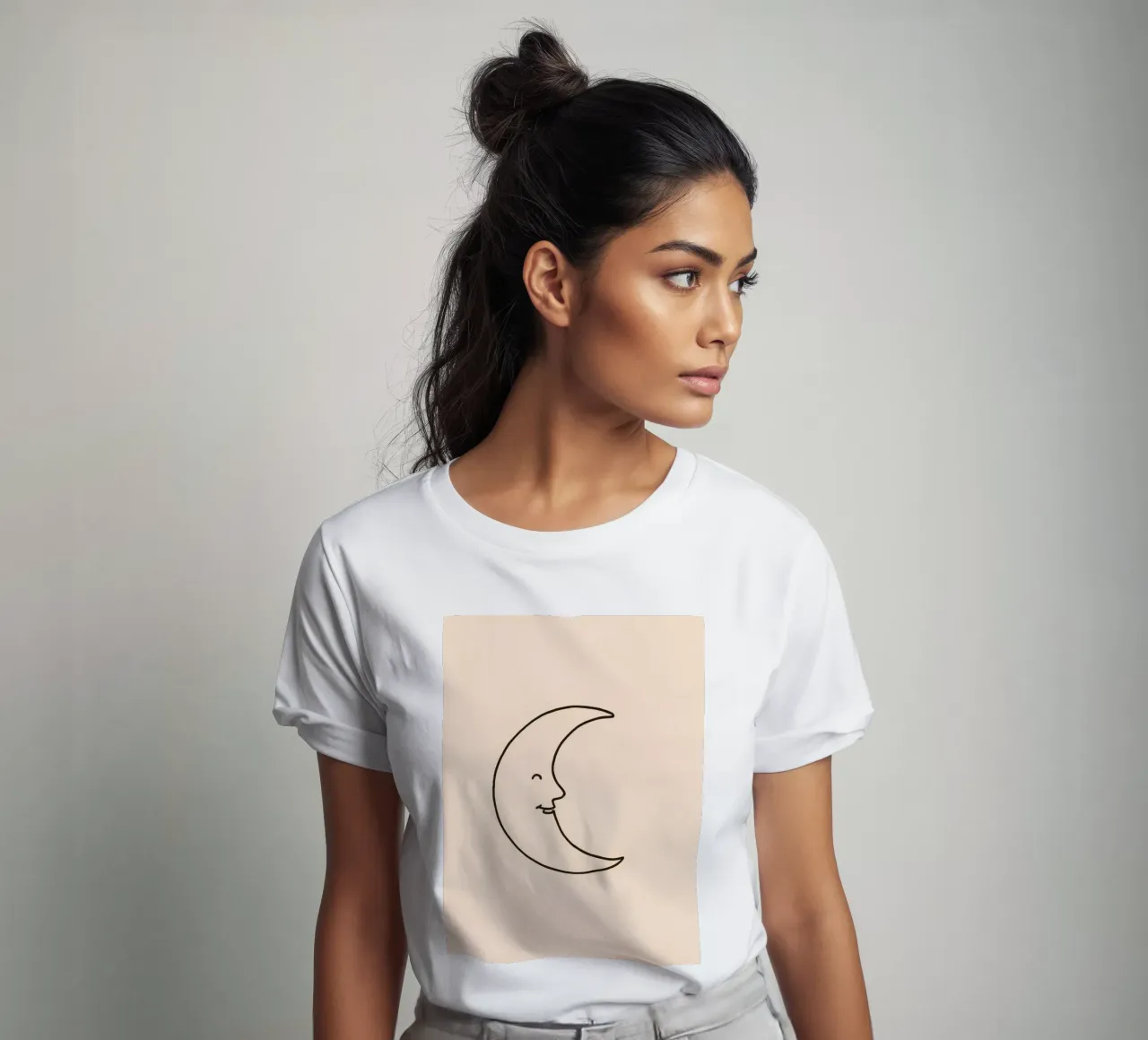 Crescent moon with a smiling face on a soft background t-shirt by DesignDoodle