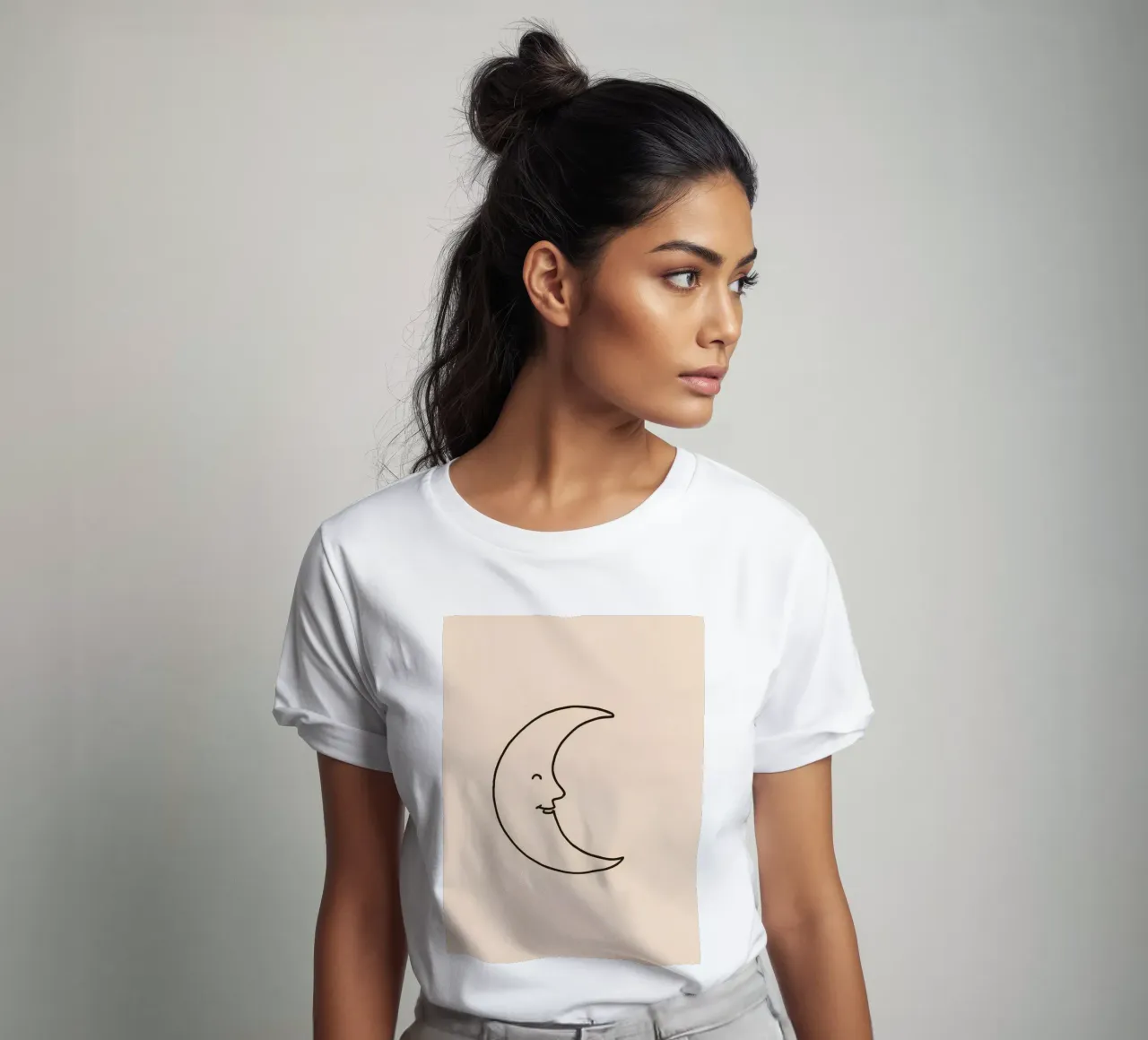 Crescent moon with a smiling face on a soft background t-shirt by DesignDoodle