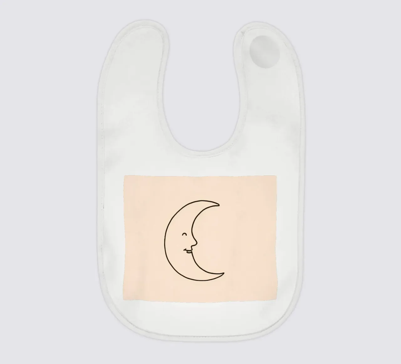 Crescent moon with a smiling face on a soft background baby bib by DesignDoodle