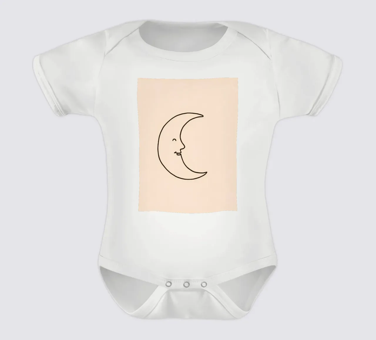 Crescent moon with a smiling face on a soft background short-sleeve baby romper by DesignDoodle