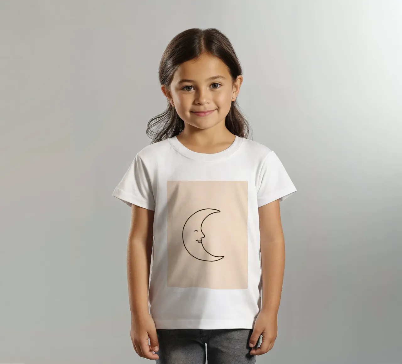 Crescent moon with a smiling face on a soft background kids t-shirt by DesignDoodle