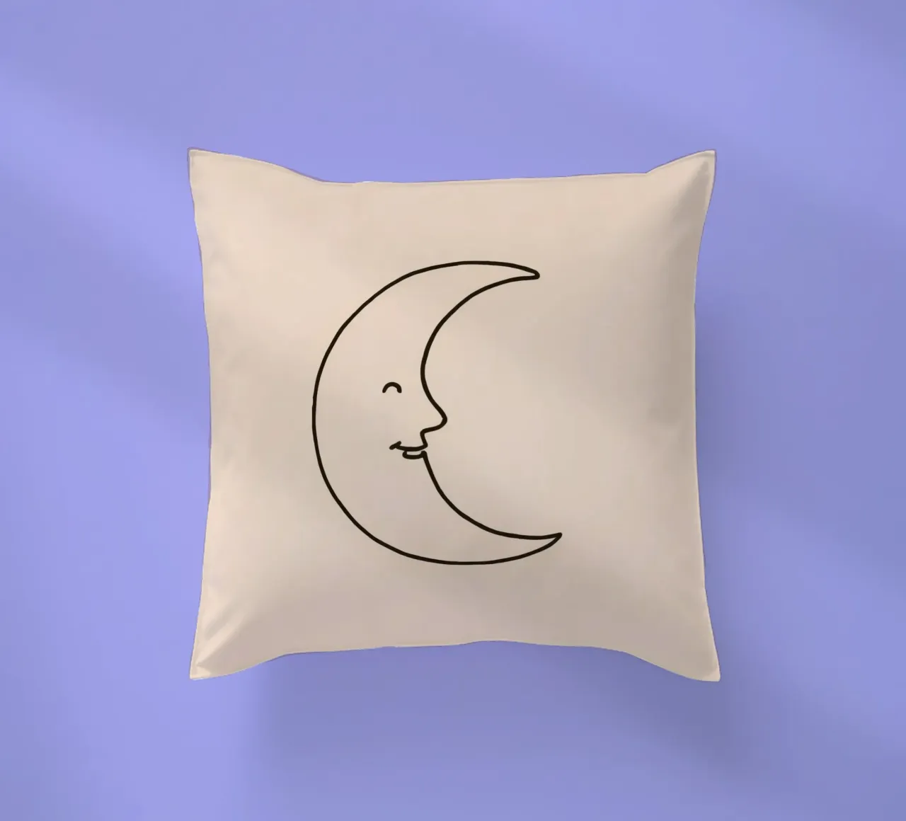 Crescent moon with a smiling face on a soft background decorative cushion by DesignDoodle