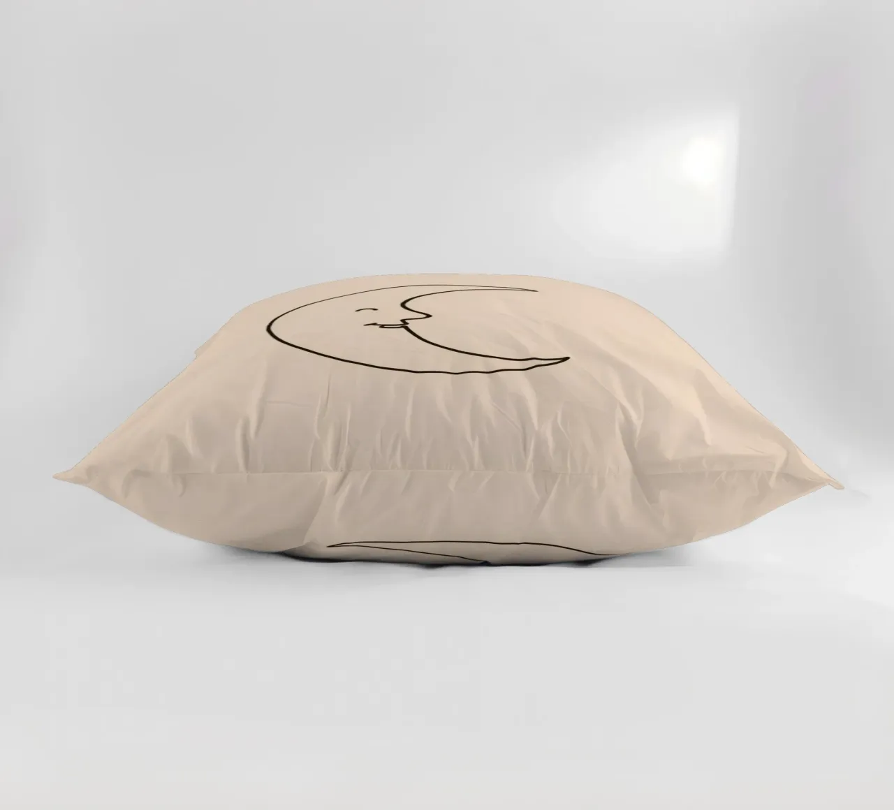 Crescent moon with a smiling face on a soft background decorative cushion by DesignDoodle