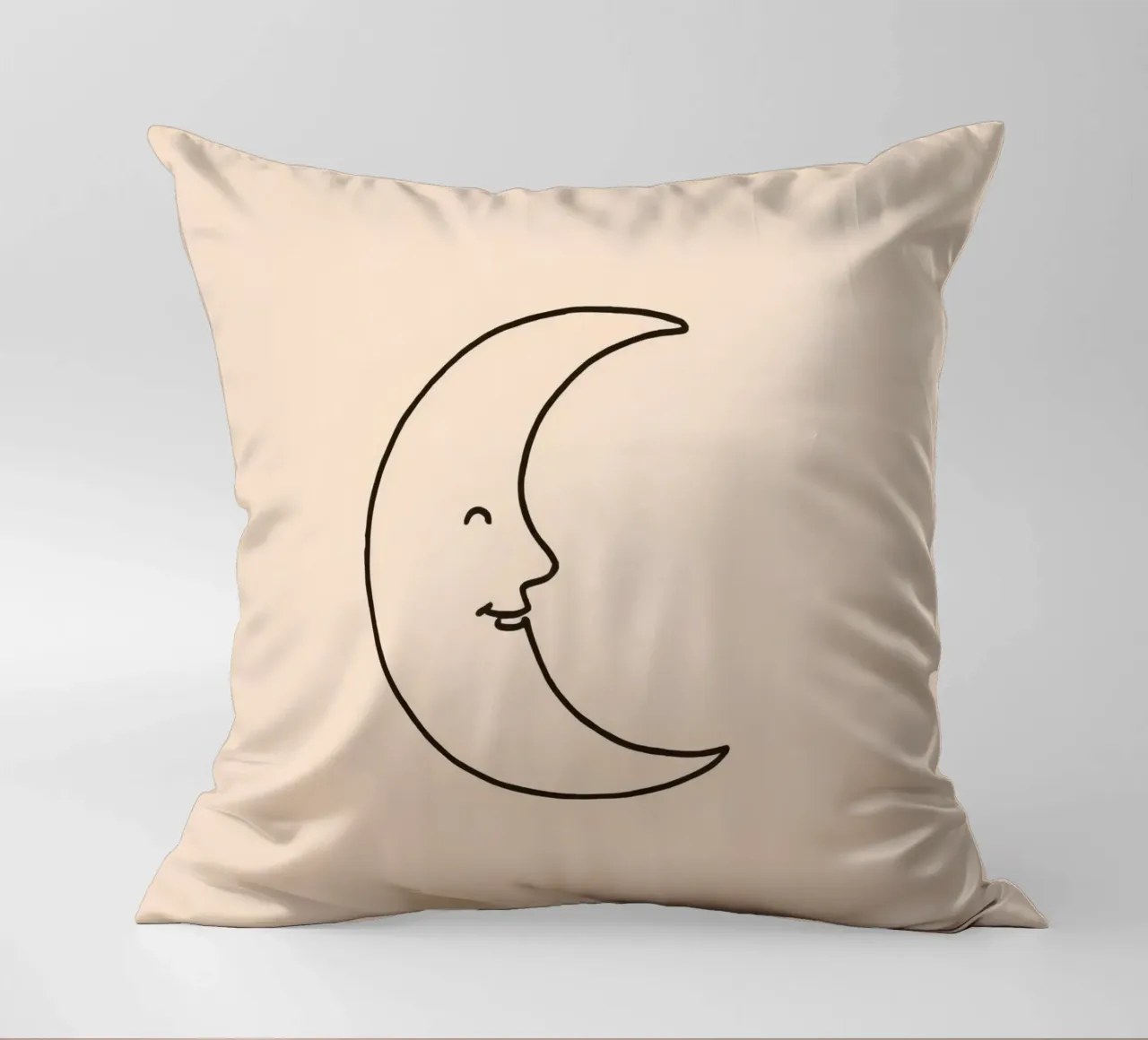 Crescent moon with a smiling face on a soft background decorative cushion by DesignDoodle
