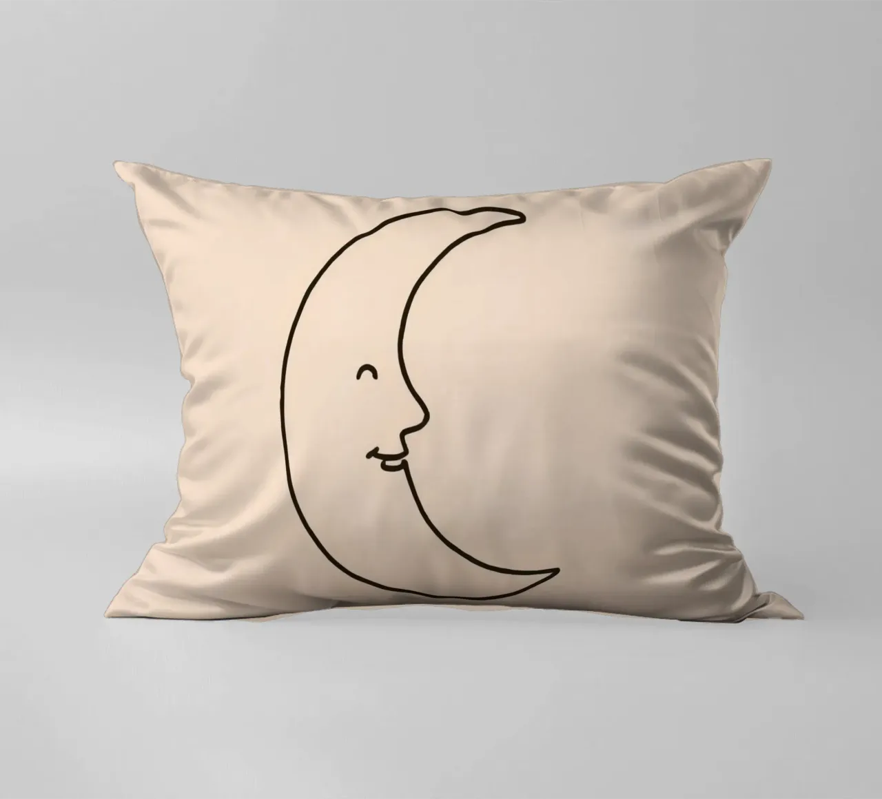Crescent moon with a smiling face on a soft background decorative cushion by DesignDoodle