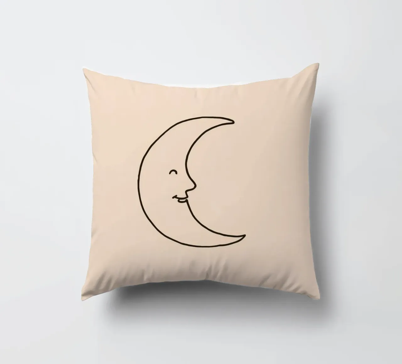 Crescent moon with a smiling face on a soft background decorative cushion by DesignDoodle