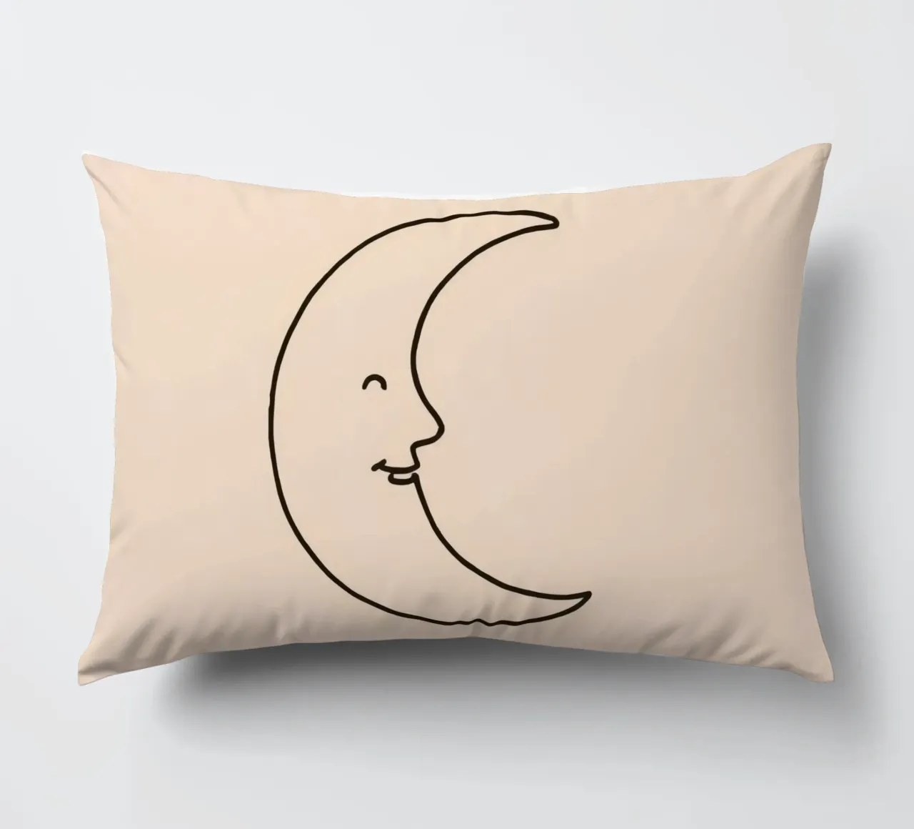 Crescent moon with a smiling face on a soft background decorative cushion by DesignDoodle