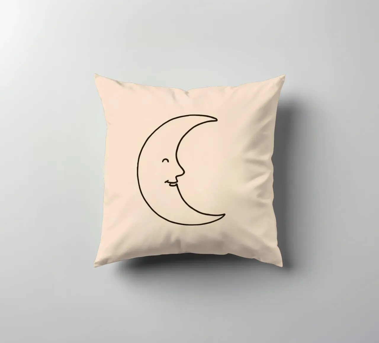 Crescent moon with a smiling face on a soft background decorative cushion by DesignDoodle