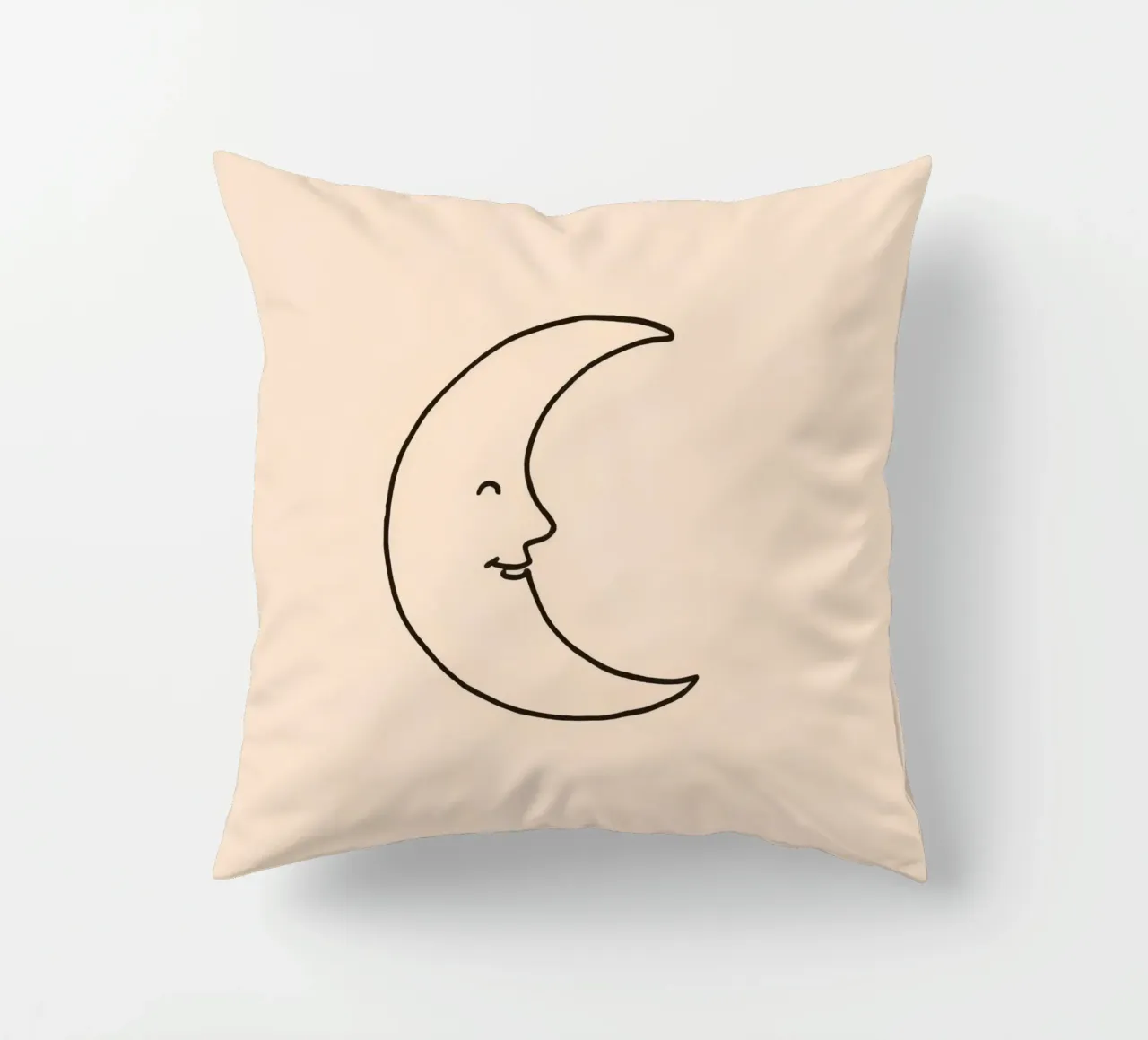 Crescent moon with a smiling face on a soft background decorative cushion by DesignDoodle