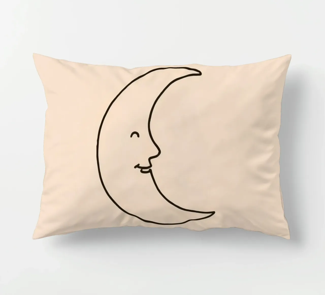 Crescent moon with a smiling face on a soft background decorative cushion by DesignDoodle