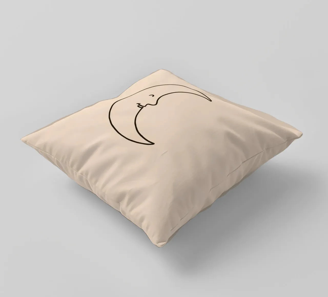 Crescent moon with a smiling face on a soft background decorative cushion by DesignDoodle