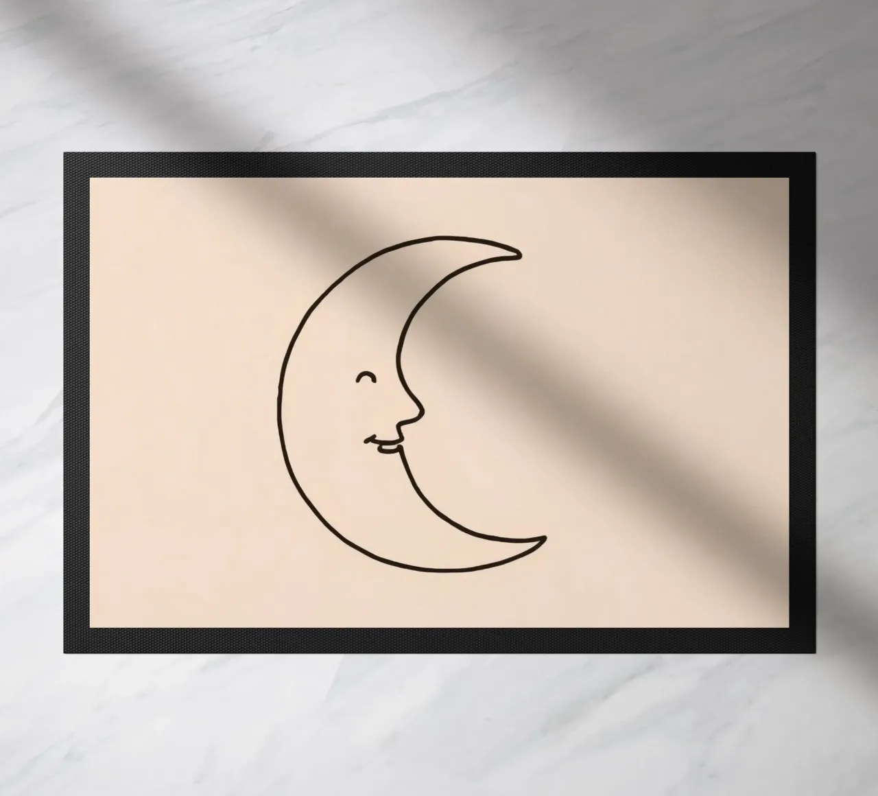 Crescent moon with a smiling face on a soft background doormat by DesignDoodle