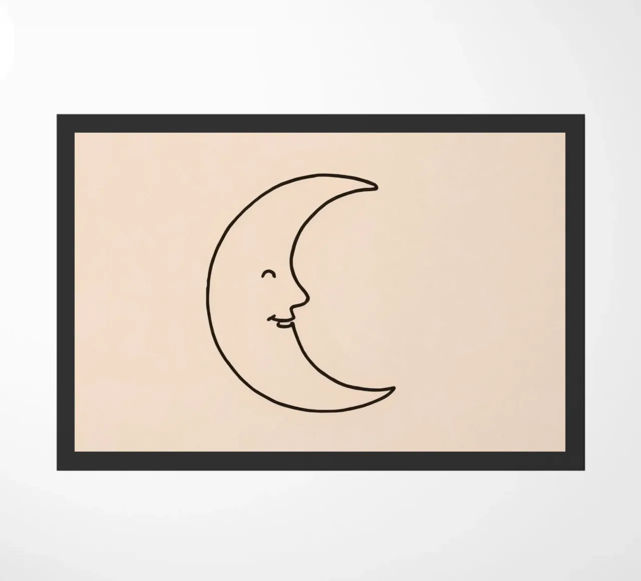 Crescent moon with a smiling face on a soft background doormat by DesignDoodle