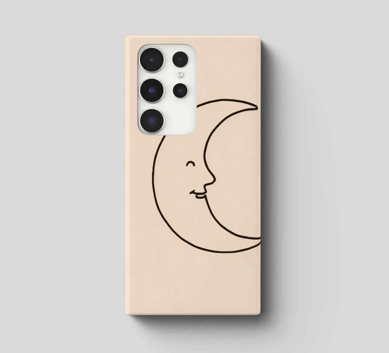 Crescent moon with a smiling face on a soft background samsung phone case by DesignDoodle