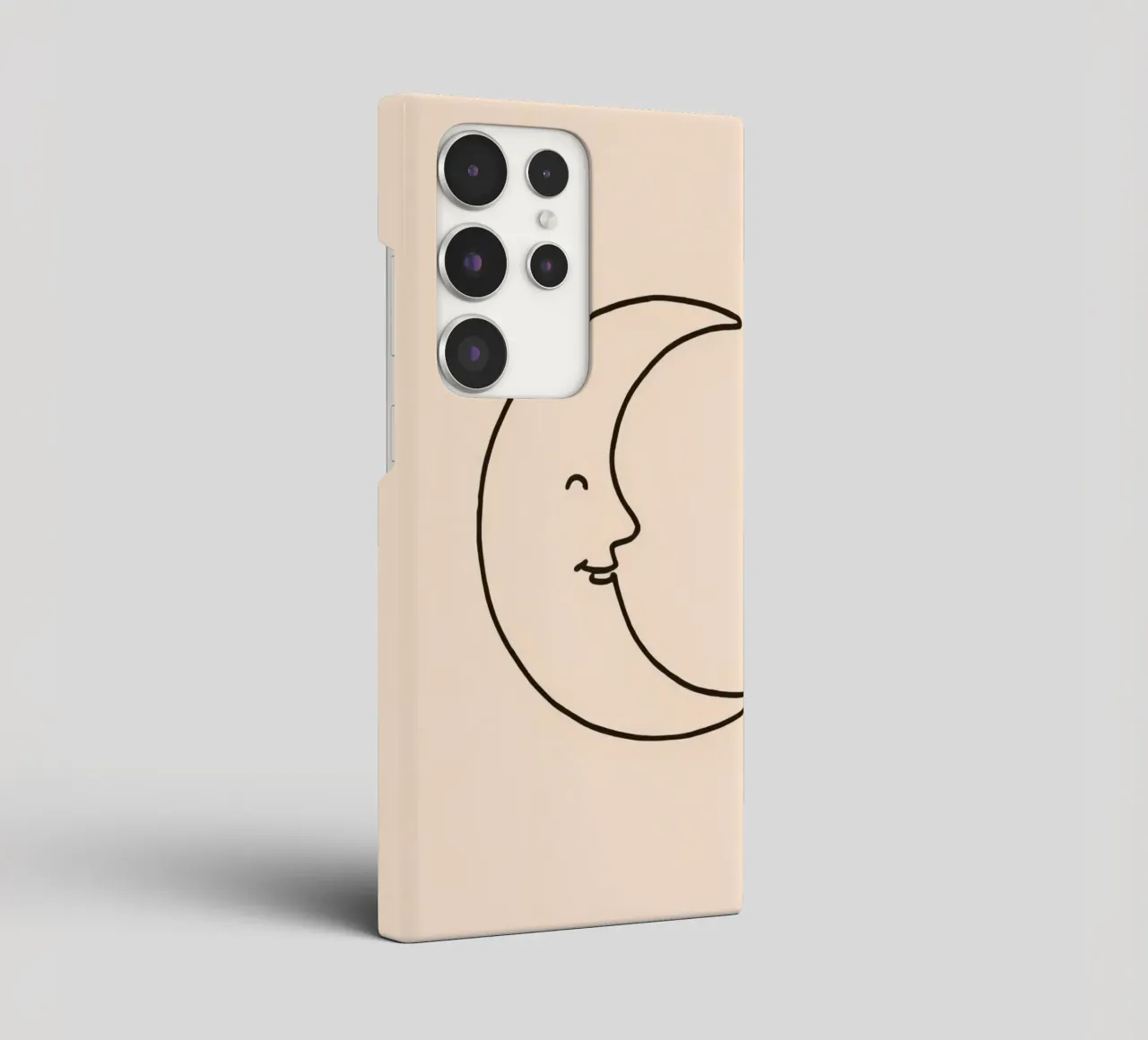 Crescent moon with a smiling face on a soft background samsung phone case by DesignDoodle
