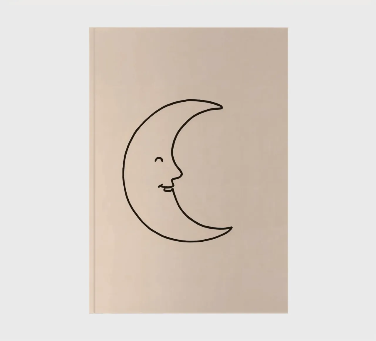 Crescent moon with a smiling face on a soft background notebook by DesignDoodle