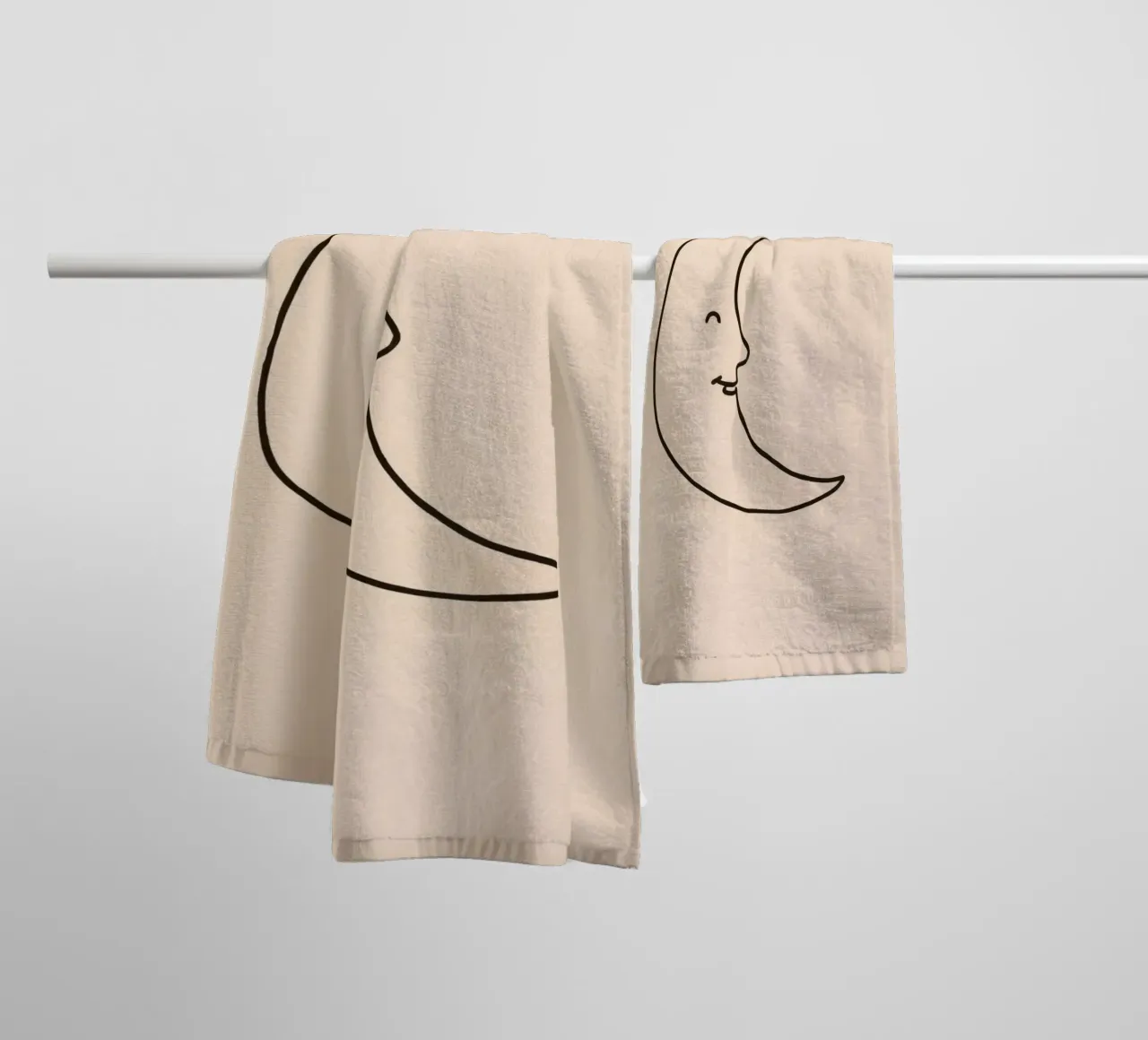 Crescent moon with a smiling face on a soft background towel by DesignDoodle