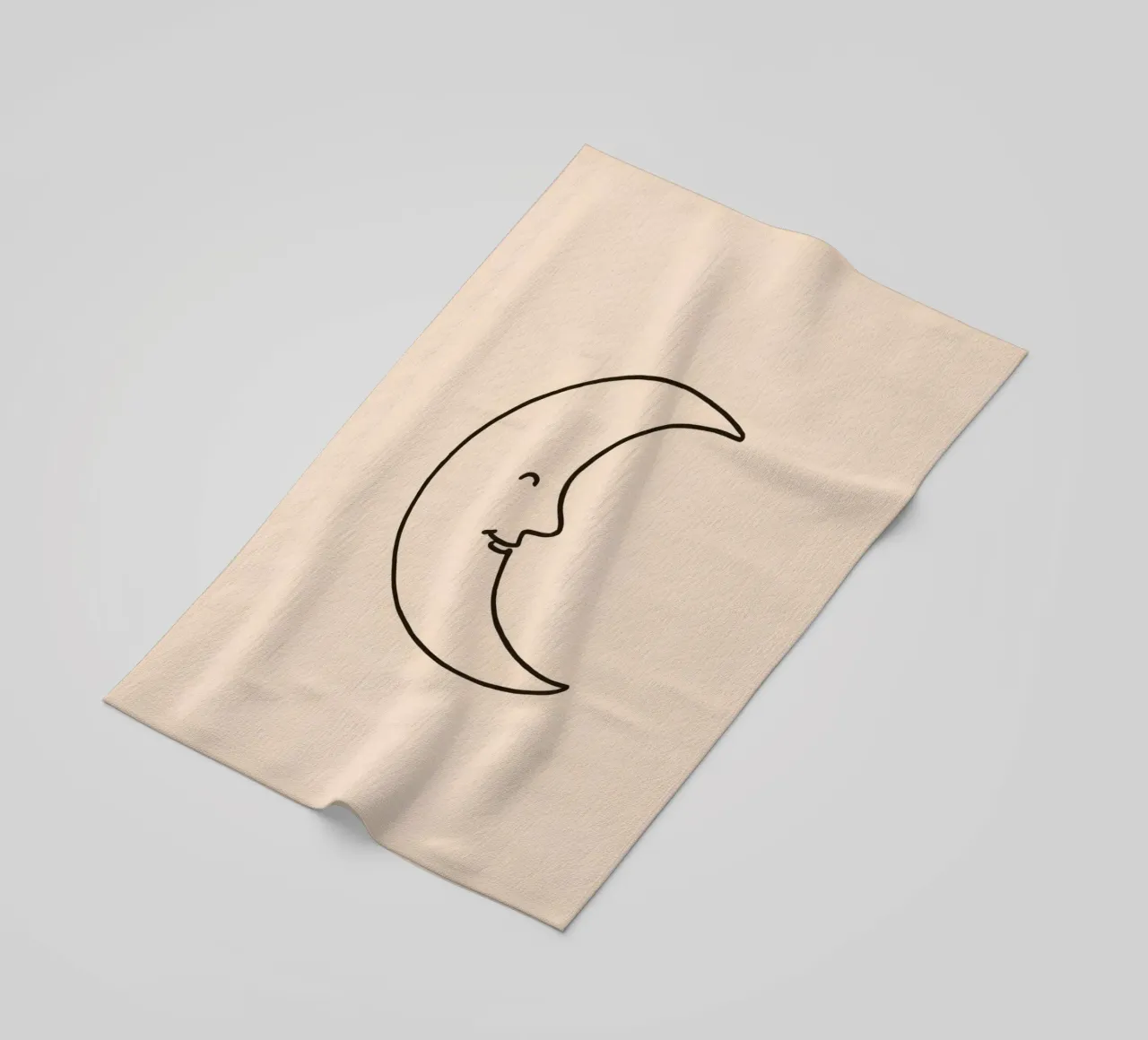 Crescent moon with a smiling face on a soft background beach towel by DesignDoodle