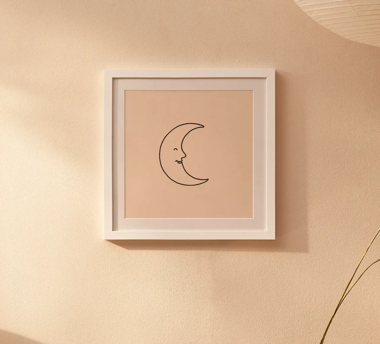 Crescent moon with a smiling face on a soft background hahnemühle by DesignDoodle