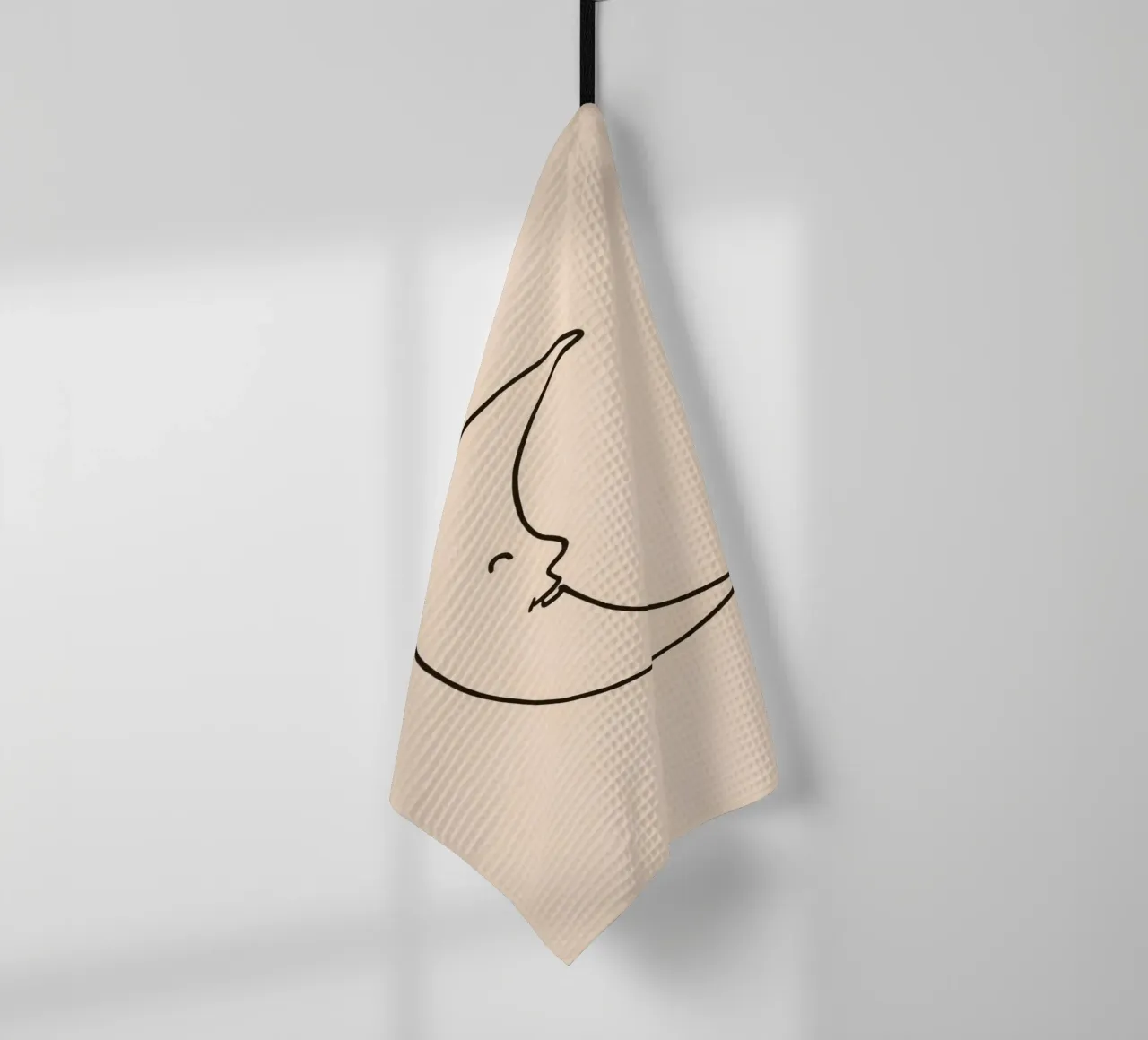 Crescent moon with a smiling face on a soft background tea towel by DesignDoodle