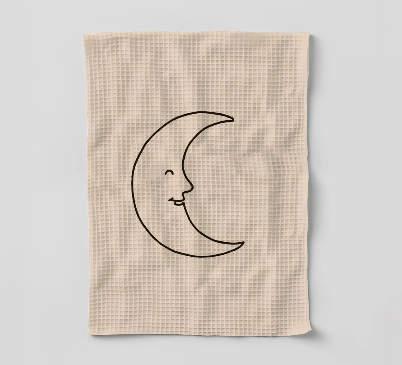 Crescent moon with a smiling face on a soft background tea towel by DesignDoodle