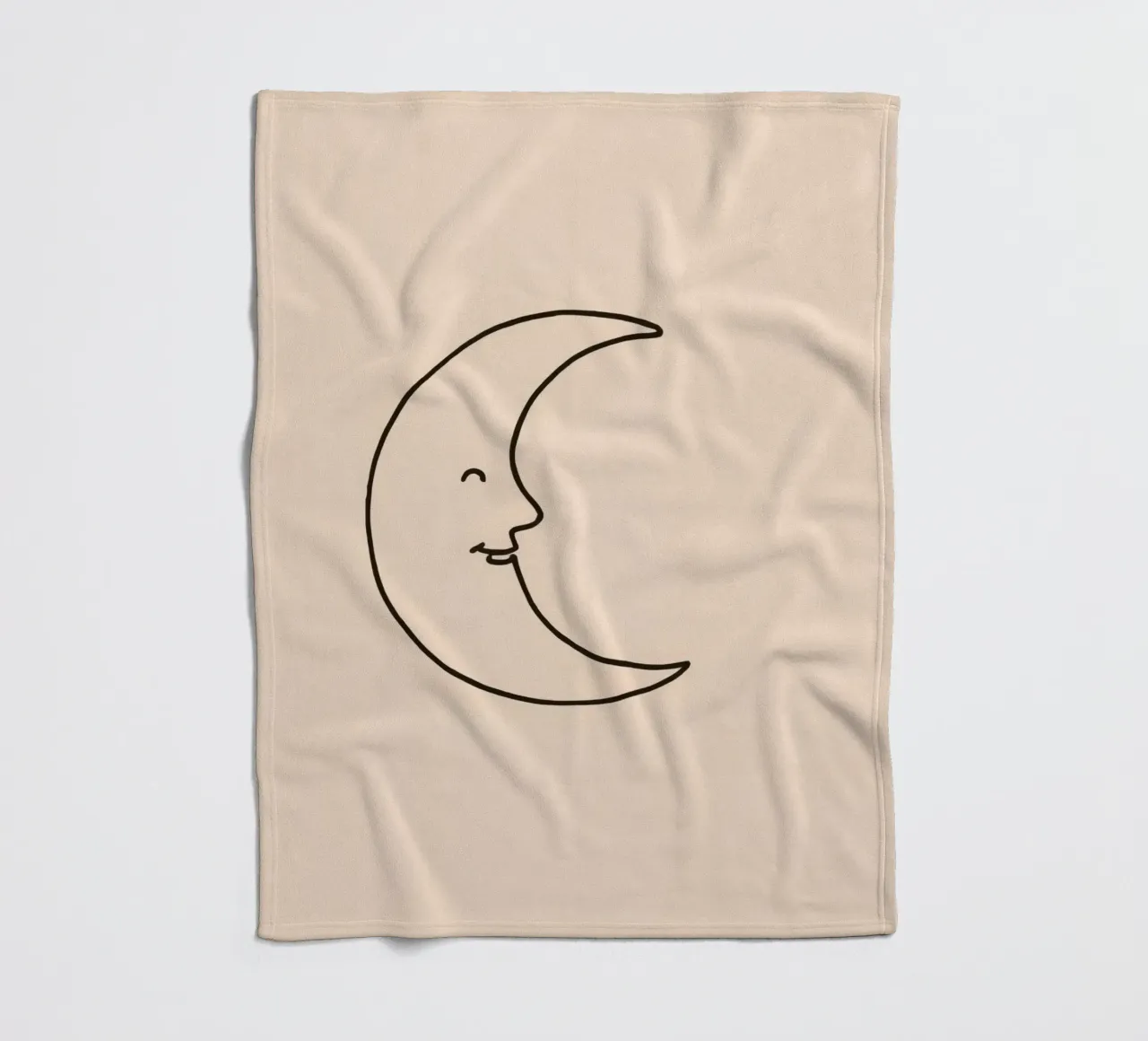 Crescent moon with a smiling face on a soft background fleece blanket by DesignDoodle