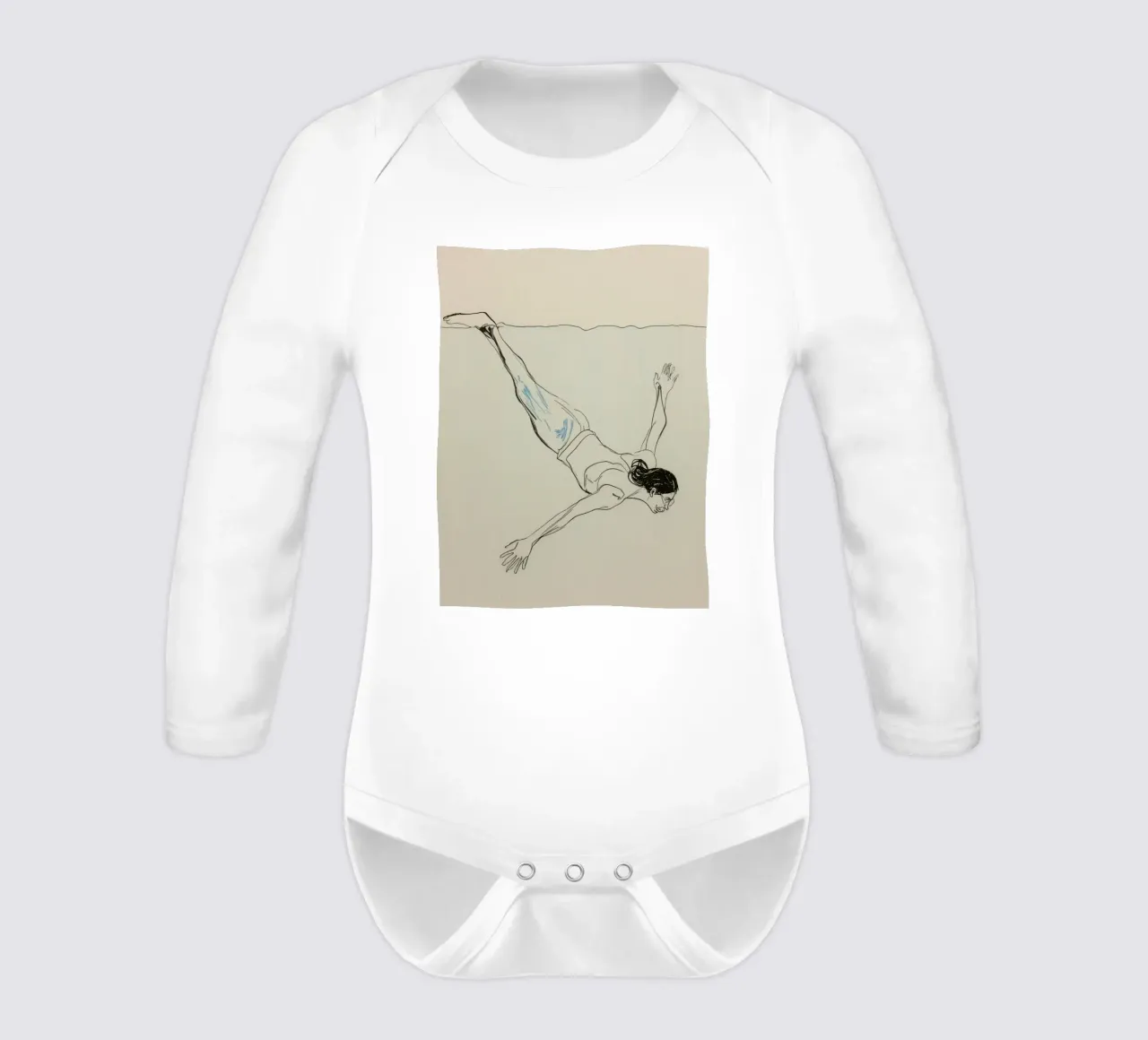Subacqueo che esegue un'aggraziata discesa subacquea in un ambiente tranquillo body neonato maniche lunghe da DesignDoodle