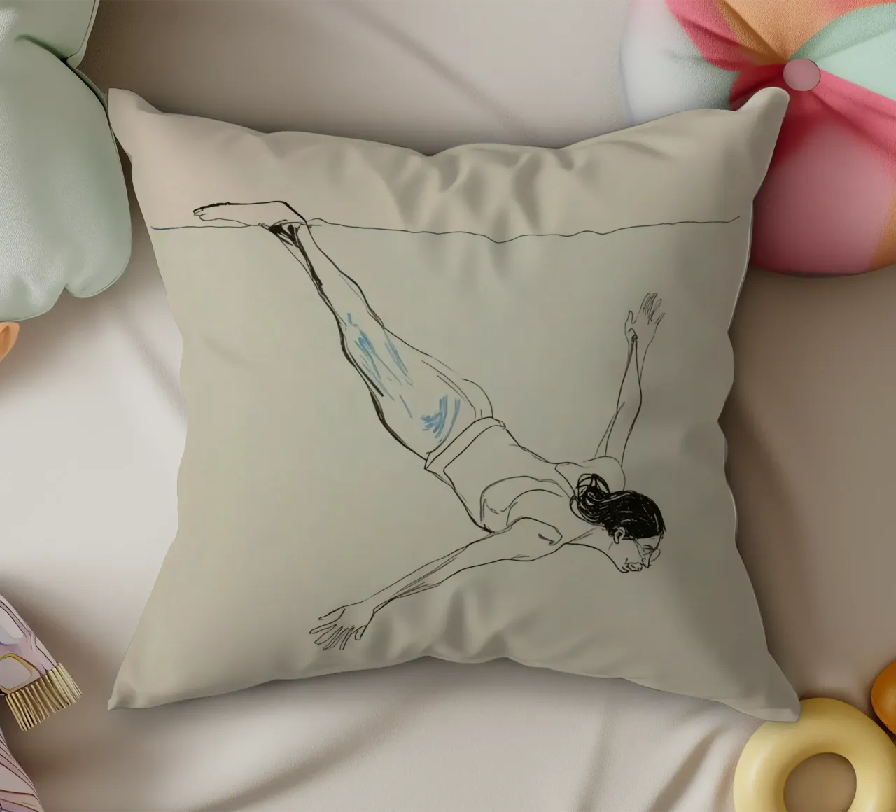 Subacqueo che esegue un'aggraziata discesa subacquea in un ambiente tranquillo cuscino da DesignDoodle