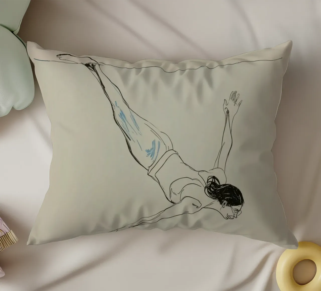 Subacqueo che esegue un'aggraziata discesa subacquea in un ambiente tranquillo cuscino da DesignDoodle