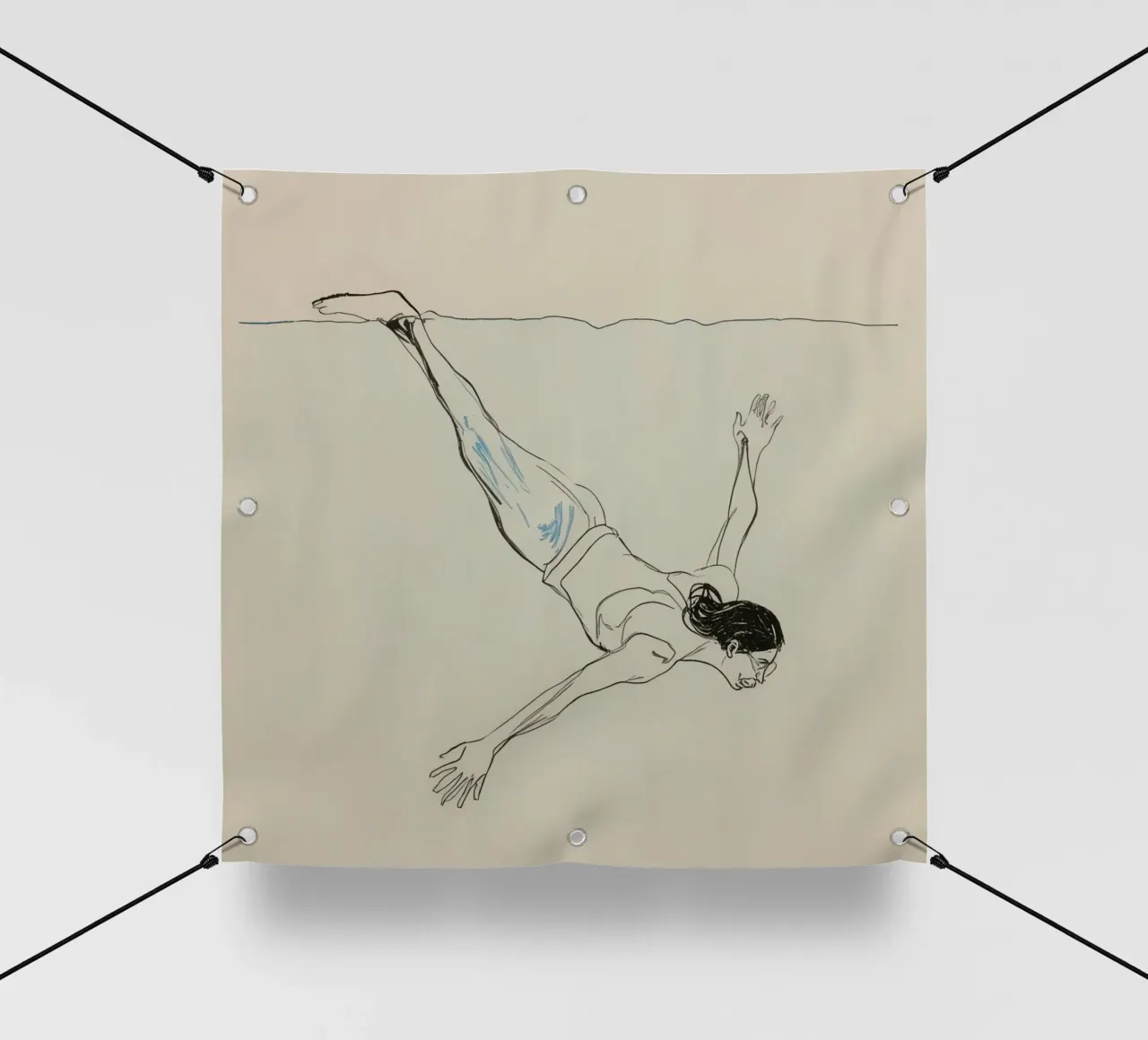 Subacqueo che esegue un'aggraziata discesa subacquea in un ambiente tranquillo telo in pvc da DesignDoodle