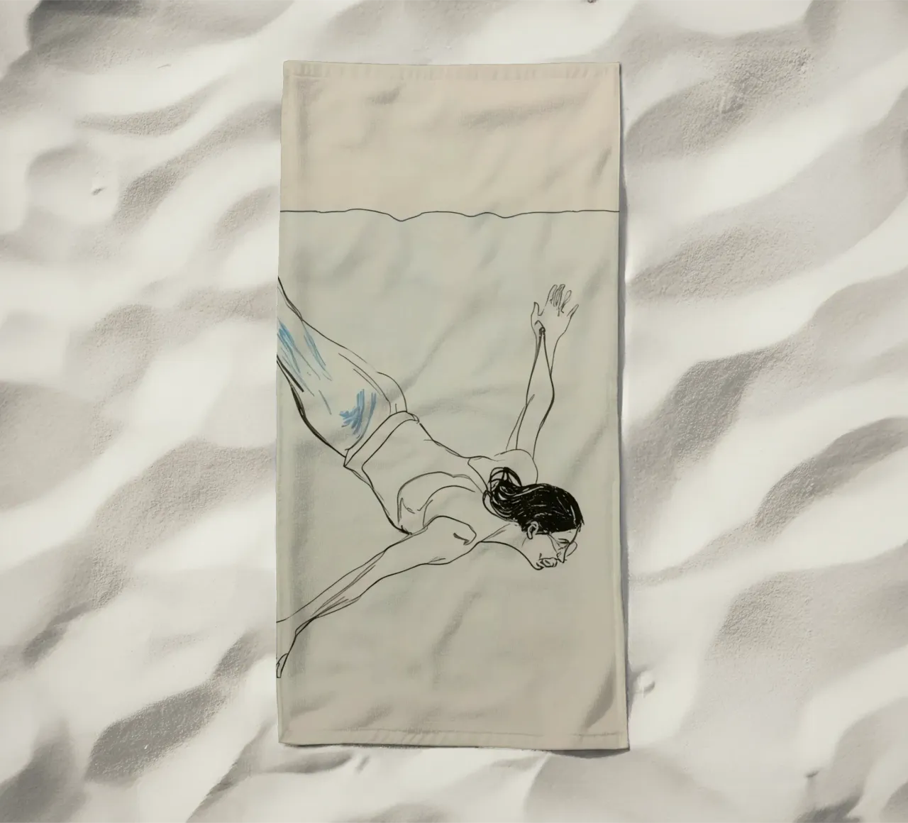 Subacqueo che esegue un'aggraziata discesa subacquea in un ambiente tranquillo telo mare da DesignDoodle