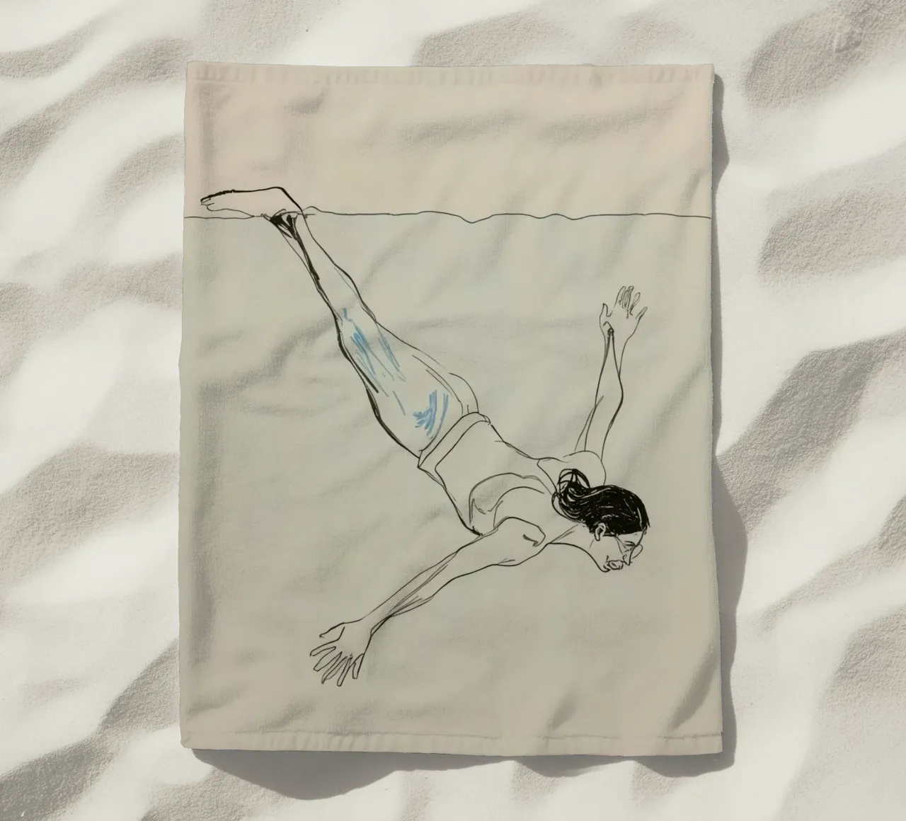 Subacqueo che esegue un'aggraziata discesa subacquea in un ambiente tranquillo telo mare da DesignDoodle