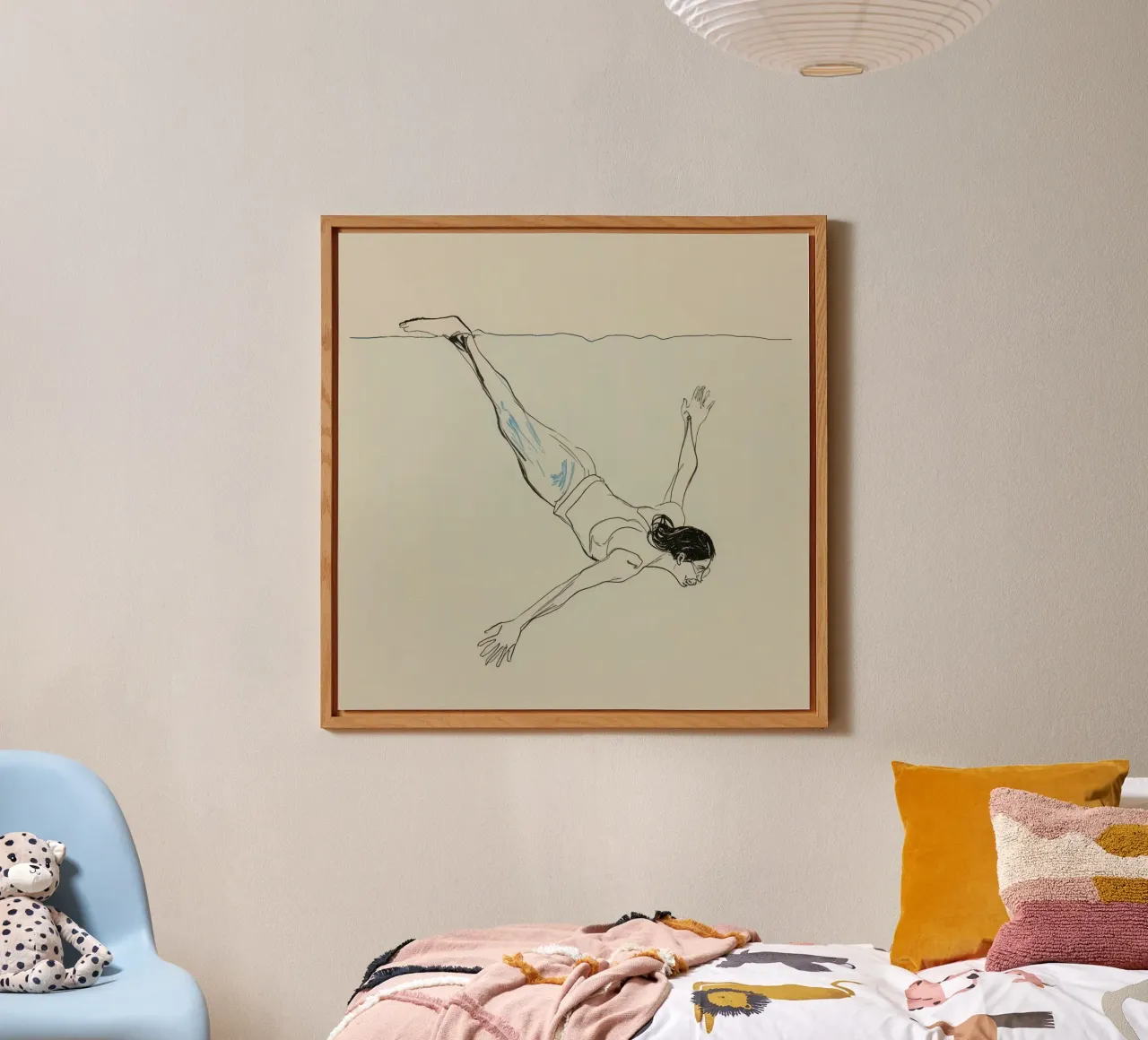 Subacqueo che esegue un'aggraziata discesa subacquea in un ambiente tranquillo alluminio dibond da DesignDoodle