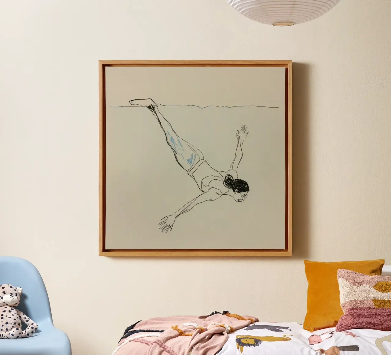 Plongeur effectuant une descente gracieuse sous l'eau par temps calme. toile avec Caisse américaine de DesignDoodle