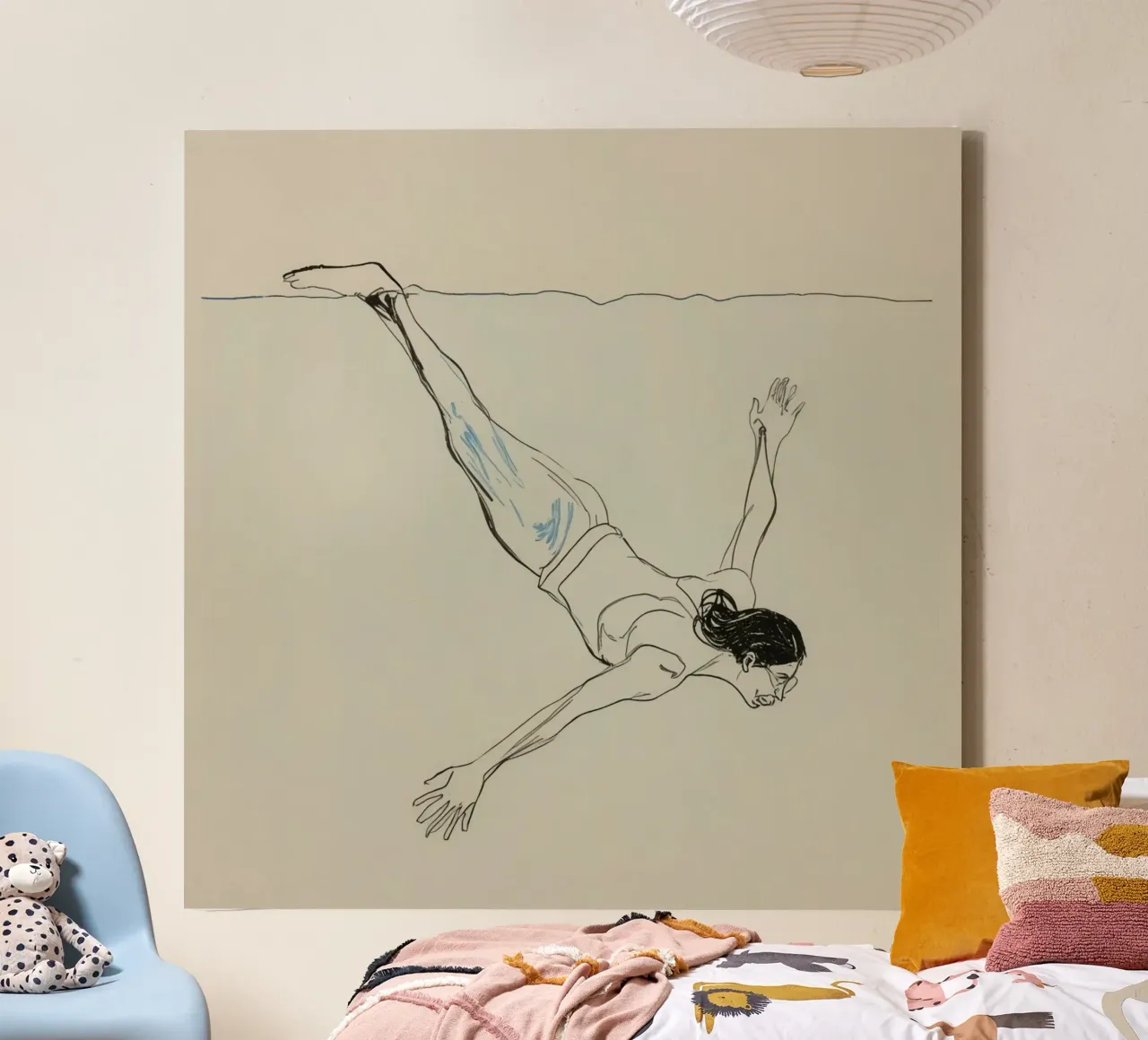 Plongeur effectuant une descente gracieuse sous l'eau par temps calme. toile avec Caisse américaine de DesignDoodle